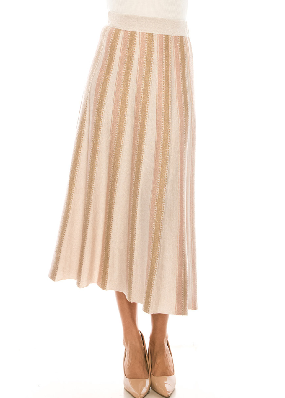 Pink Vertical Stripes Midi Skirt | Modest Women Clothing - YAL New
